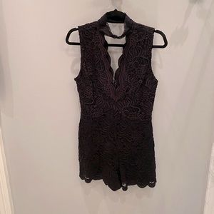 Black Short Lace Overlay Romper